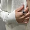 S925 Silver Korean Aventurine and Black Agate Statement Ring