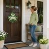 Spring Seasonal Door Decoration St. Patrick's Day Wooden Clover Sign with Hemp Rope, Rustic Double Layer Shamrock Hanging Decor Artificial Flowers and