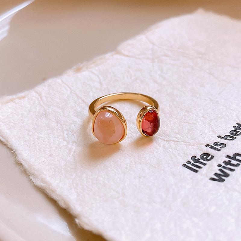 Gold Plated Zircon Cat's Eye Double Layer Retro Ring