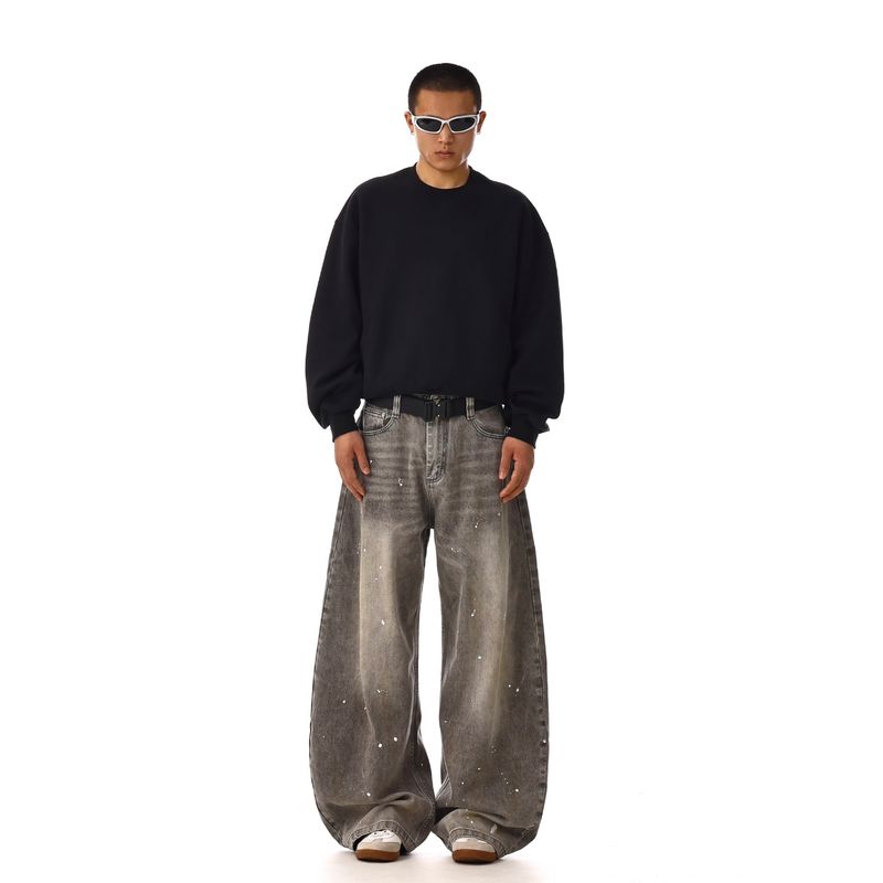 Retro Washed Distressed Splash Ink Jeans Men's and Women's Fashion Brand High-Grade American Street Couple Loose Casual Pants