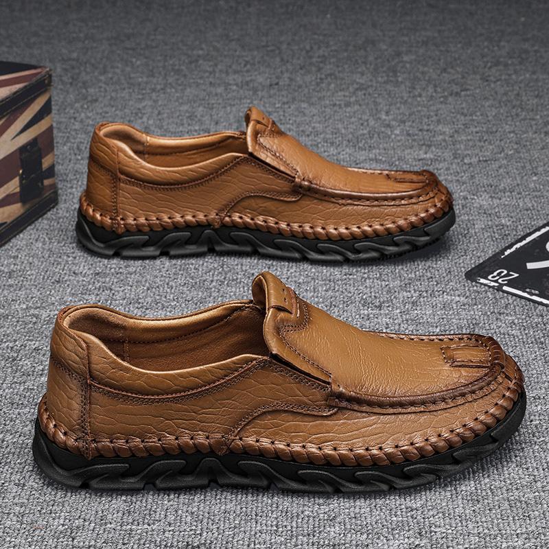 Fashion Golden Sapling Man Loafers Genuine Leather Shoes Handmade Sewing Men's Casual Business Shoe Leisure Party Flats Office Loafers