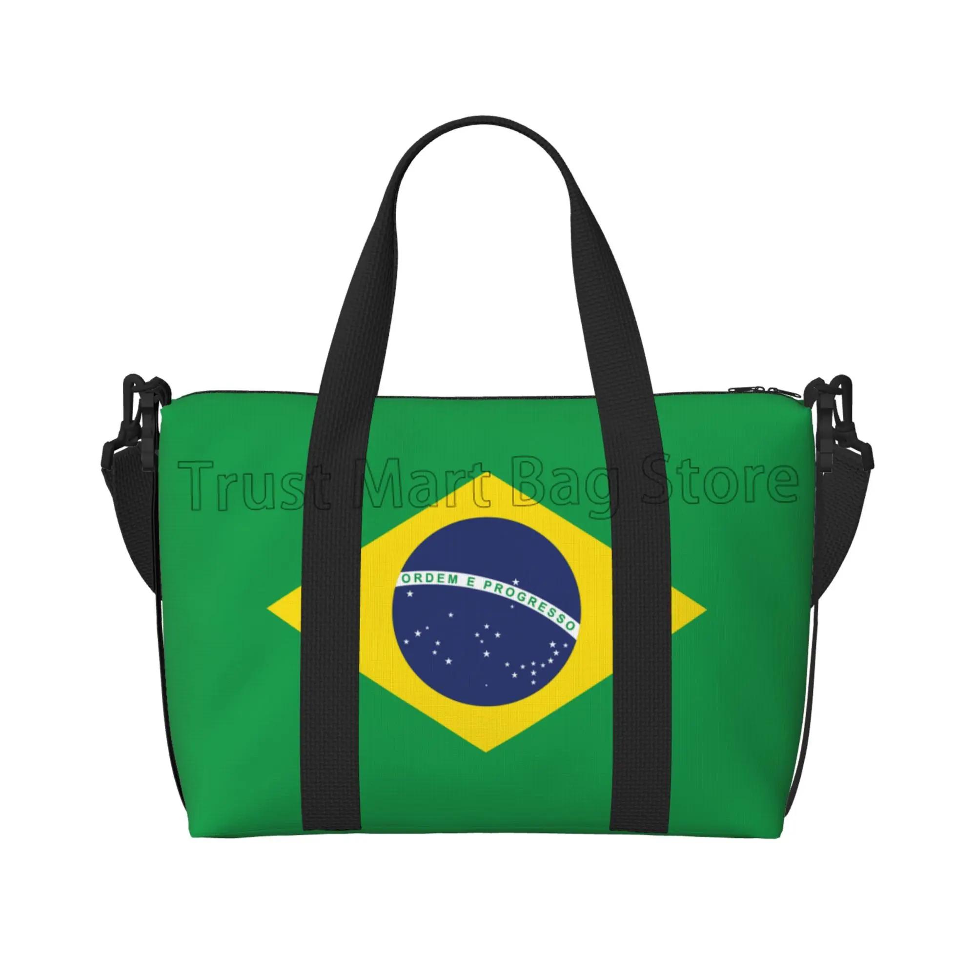 

Flag of Brazil Print Travel Duffle Bags Women Men Waterproof Shoulder Weekender Overnight Carryon Bag Sports Tote Gym Bag