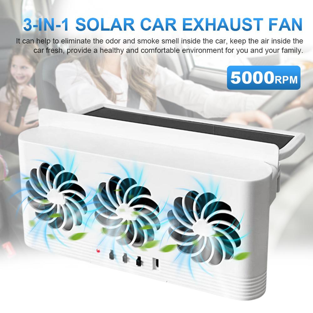Solar Powered Car Exhaust Fan Eliminate Peculiar Smell Car Window Air Vent Fan USB Powered Auto Ventilation Fan for All Cars