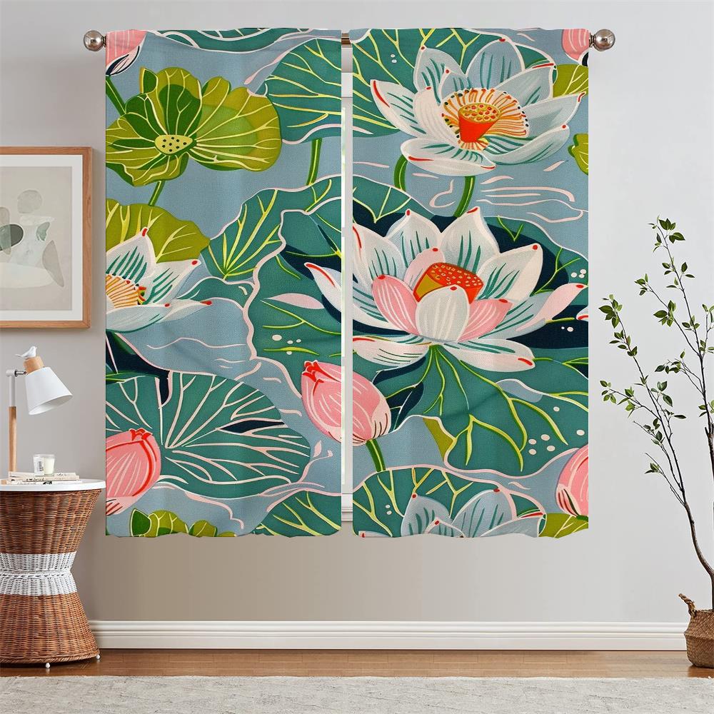 

Иллюстрированный лотос кухонные шторы подхваты для штор спальня затемняющие шторы для окна элегантные шторы для комнаты по акции бесплатная доставка W50xH70cmx2pcs-CL