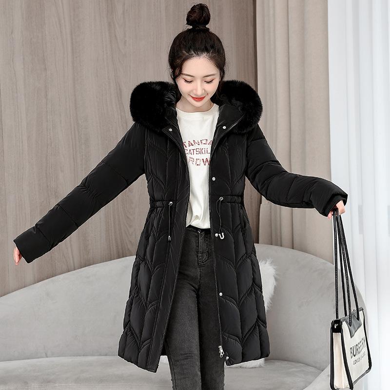 

Cotton-padded Jacket Women s Winter Clothes with Big Fur Collar and Down New Thick Long Korean Waist Cotton-padded Jacket. M