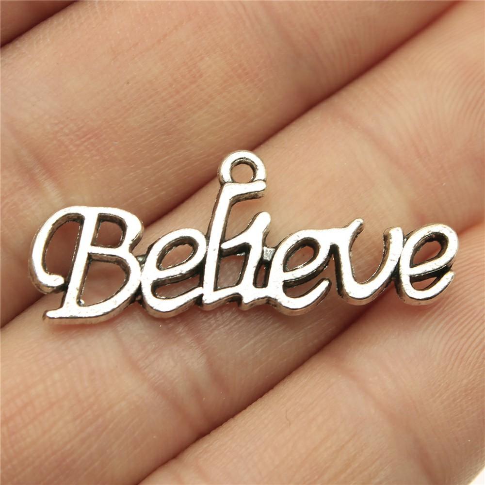 10pcs Believe Charms Believe In Love Charms For Jewelry Making Antique Bronze Silver Color Pendants DIY Crafts Making Findings