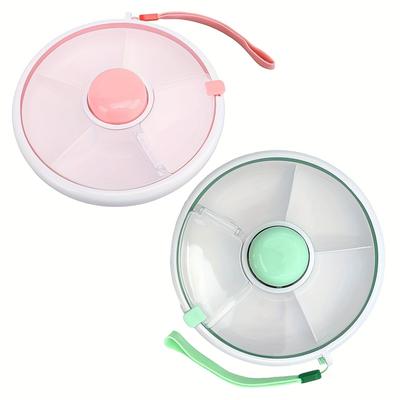 Rotating Snack Tray with Lid - 5 Compartment Plastic Food Storage Organizer for Nuts, Dried Fruits, Candies, Vegetables