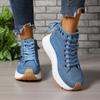 Women Plus Sizes Sneakers Lace Up Sexy Sneakers Thick Sole Girls Students Ankle Canvas Boots High Top Denim Canvas Shoes Female