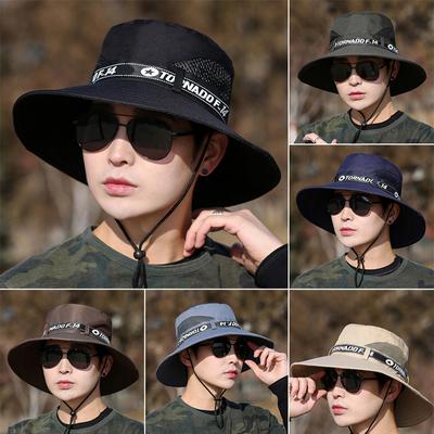 Windproof Men Outdoor Hat Wide Brim Flat Top Men Fisherman Hat Headwear
