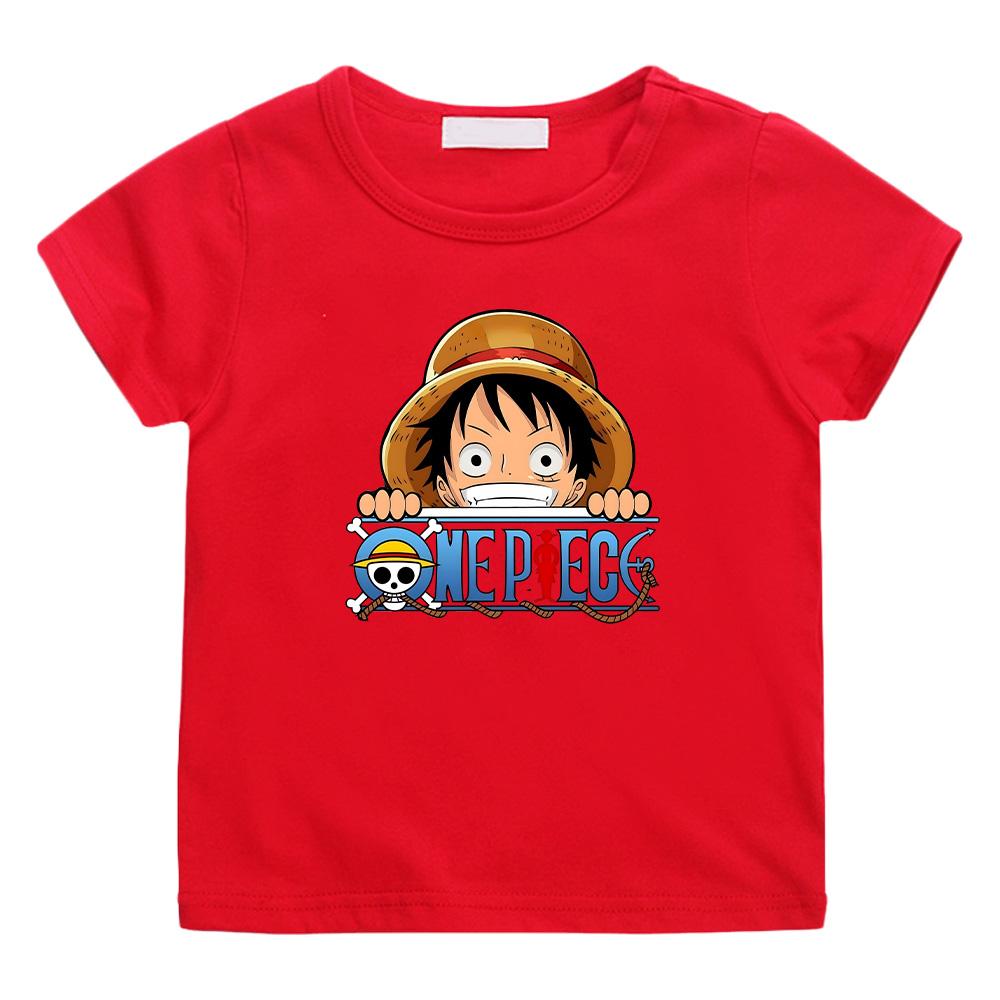 One Piece 2026 New Monkey D Luffy Anime Print Children's T Shirt Summer Cotton Casual Top Streetwear Fashion For Boys Unisex Tees
