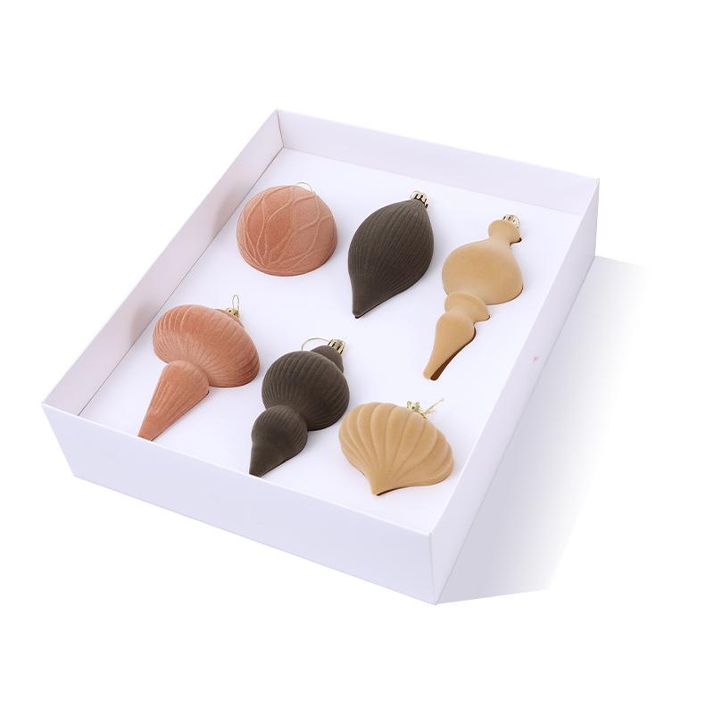 Set of 6 Irregular Mocha Mousse Christmas Tree Flocking Balls