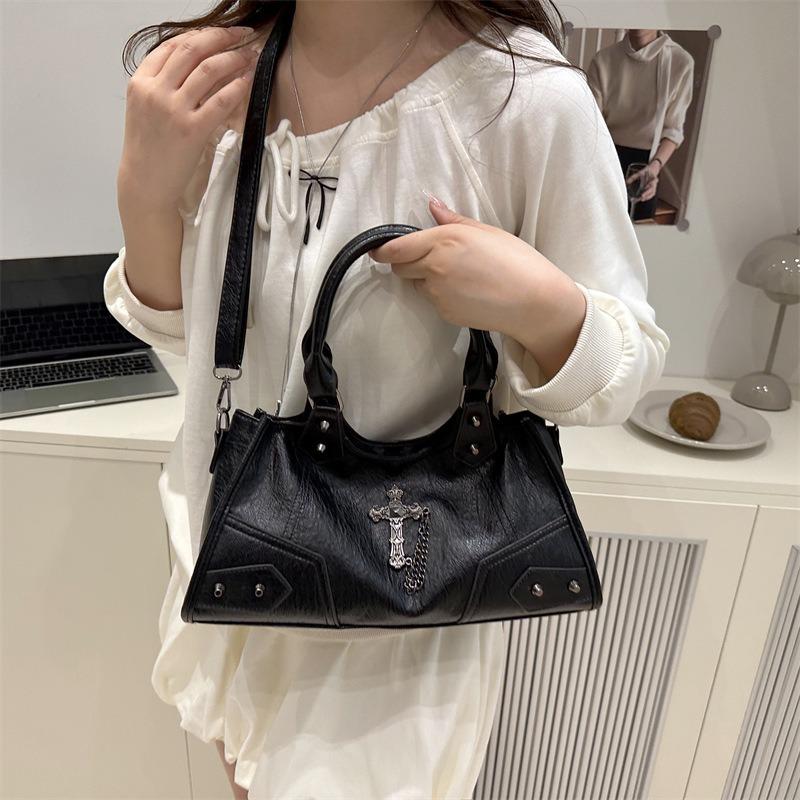 Textured Tote Bag Handbag Locomotive Personalized Cross Chain Shoulder Underarm Bag Large Capacity Messenger Bag