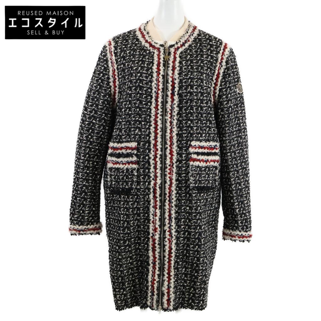 Moncler GAMME ROUGE [Good Condition] ONTARIO GIUBBOTTO Light Down Jacket X Tweed Collarless Coat 4 Black seriesUsed