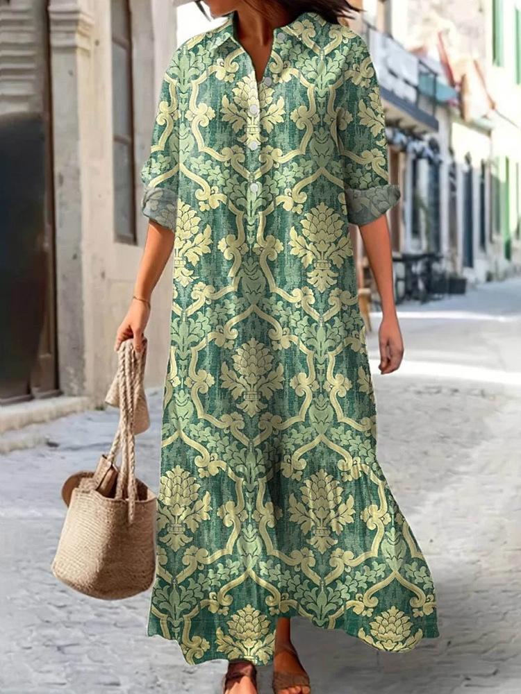 Womens Printed Polo Collar Midi Dress In Multiple Patterns