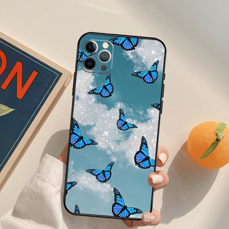 Cute Aesthetic Butterfly Funda Case For iPhone 16 15 14 Pro Max 11 12 13 Pro Max Mini XR 16 15 Plus 16e Phone Cover
