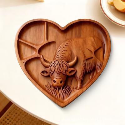 Hochlandkuh Holz-Charcuterie-Brett mit Fächern Bauernhaus-Hase Kleeblattförmige Mehrzweck-Käse-Snack-Servierplatte Vorspeisenplatte