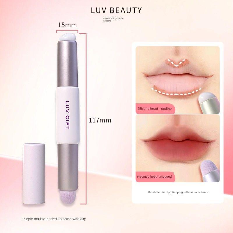 Aiwujiwu Double-Ended Lip Brush with Silicone Cover, Ultra-Soft, Portable Mini Blending Makeup Artist s Special Lip Brush Lipstick Brush Purple Double-Ended Lip Brush with Cap*1