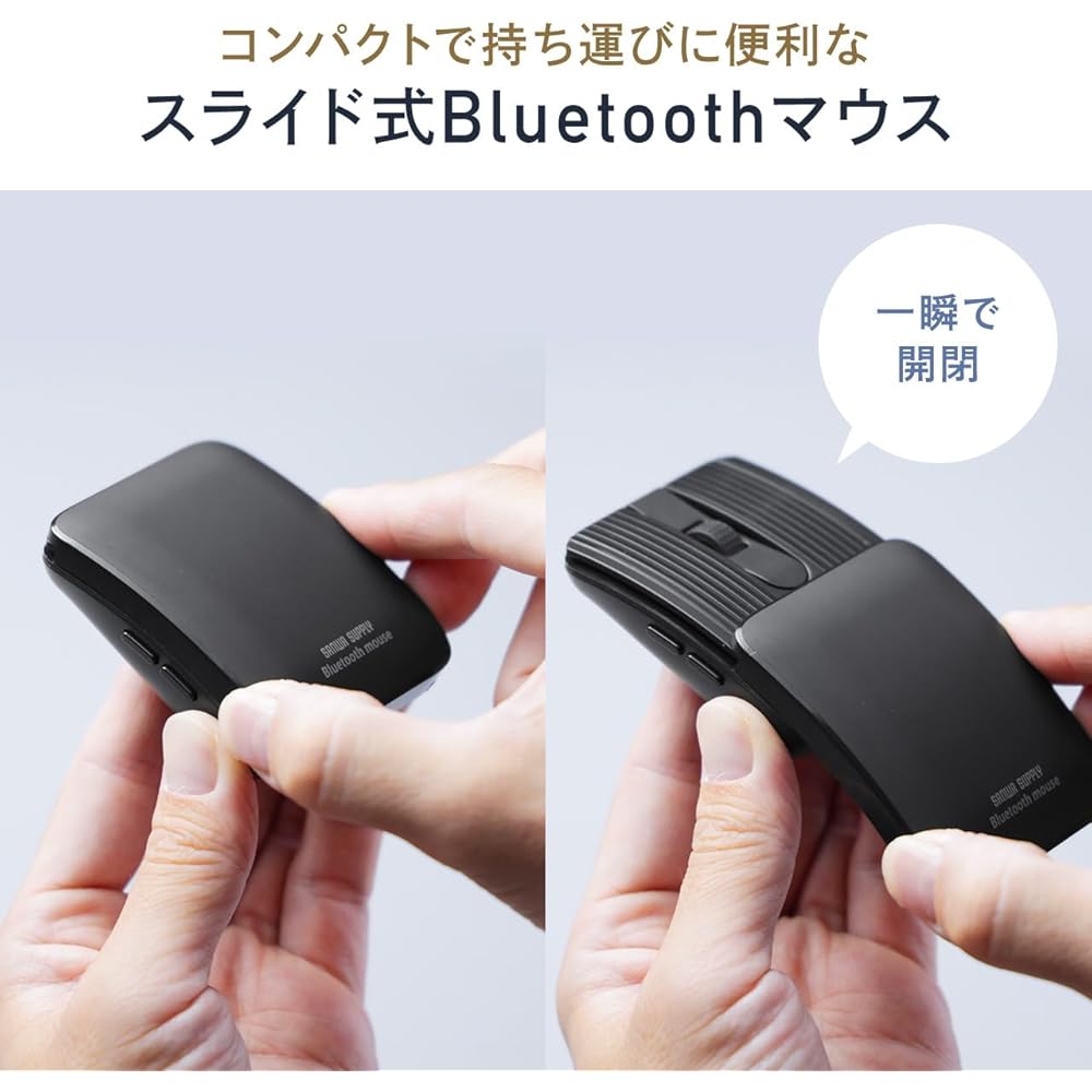 Sanwa Direct Compact Foldable Bluetooth Mouse, Quiet, 5 Buttons with Back/Forward Buttons and a Wheel Button, Compatible with Mac, iPad, iPhone, and A
