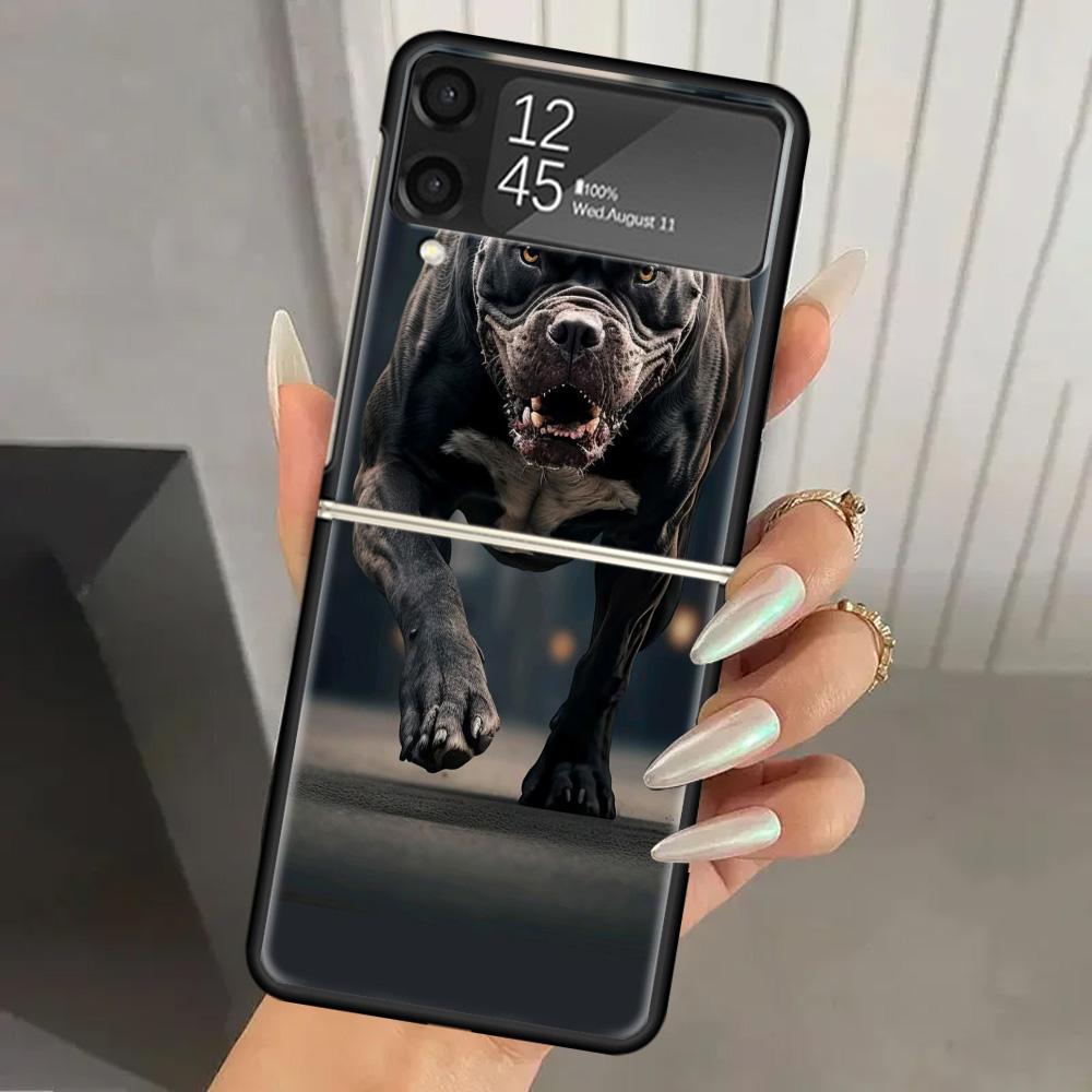 Pit Bull Pet Dog Pitbull Hard PC Phone Case For Samsung Galaxy Z Flip 7 6 5 4 3 Black ZFlip7 ZFlip6 Flip5 Flip4 Flip3 5G Print C