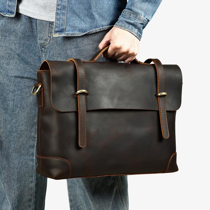 Crazy Horse Leather Crossbody Bag Genuine Retro Travel Shoulder Men's Business Casual Handbag
