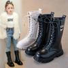 Girls Long Leather Boots Solid Color Britain Style Kids Princess High Boots Fashion Children Catwalk Buckle Boots Classic Chic