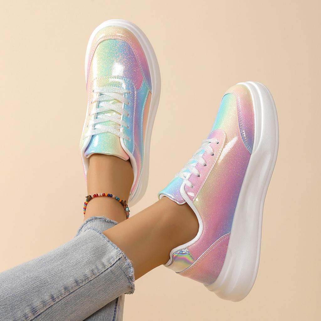 thick-soled sequined trendy women's board shoes thick-soled casual sports shoes breathable and lightweight outdoor couple flat shoes