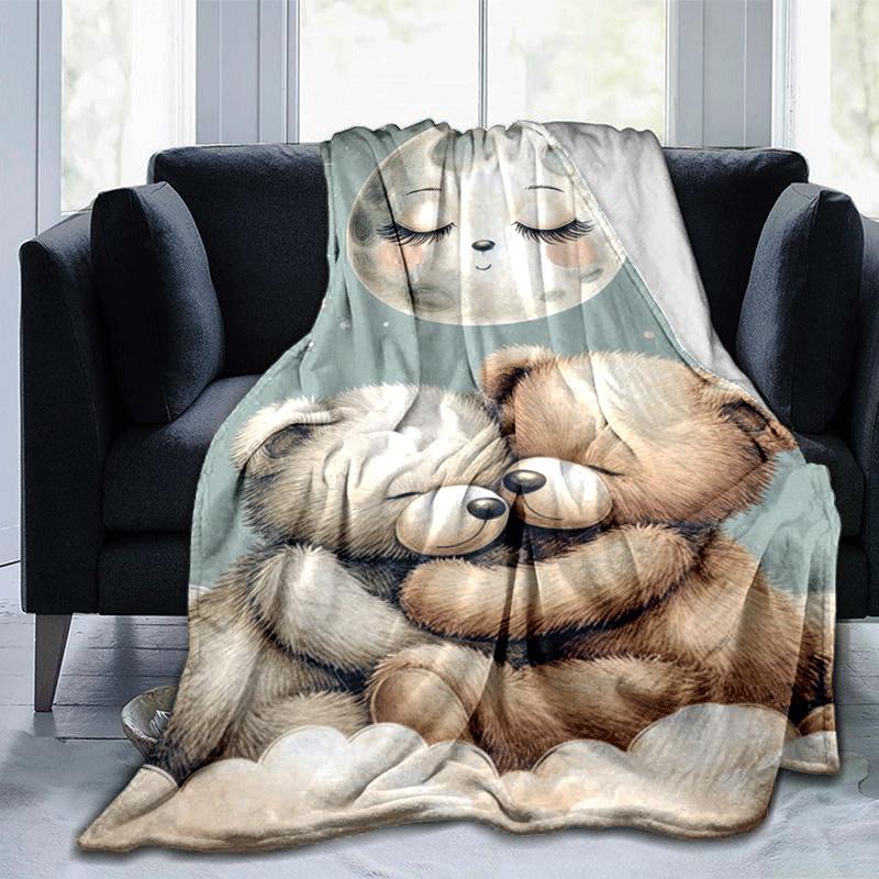 

1pc Bear Printing Lightweight Flannel Blanket, Comfortable and Warm Blanket, for Camping Sofa Bed and Couch Office, Gift 100x150cm