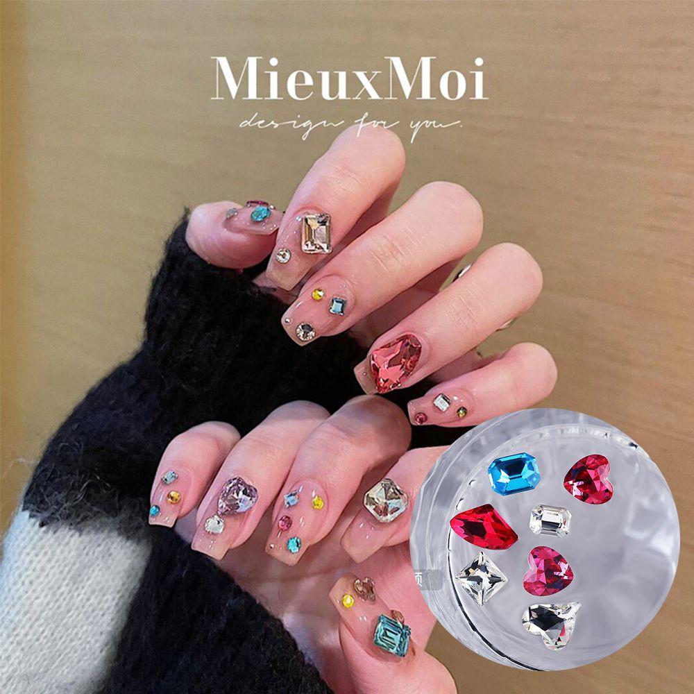 

For DIY Nail Art Resin Round Nail Rhinestone Love Heart Square Design 3D