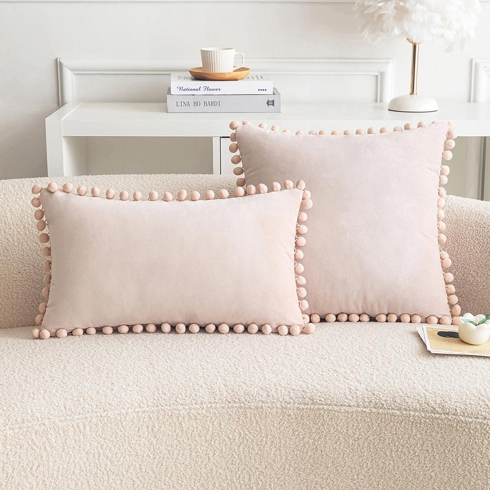 Ins Style Home Fabric Model Room Sofa Pillow Case Hair Ball Velvet Sofa Cushion Rectangular Shape