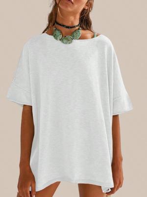 Women's Oversized T-Shirt Crew Neck Short Sleeve Side Slit Loose Summer Blouse Top