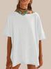 Women's Oversized T-Shirt Crew Neck Short Sleeve Side Slit Loose Summer Blouse Top