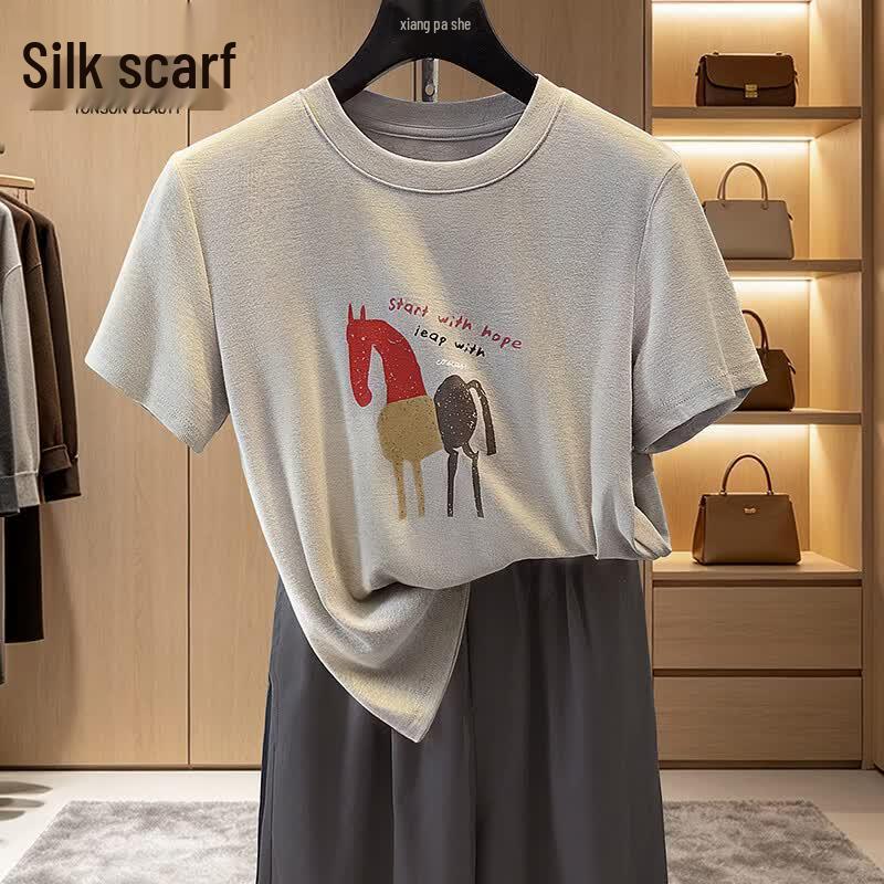 Women s Cartoon Horse Print Short Sleeve T-Shirt