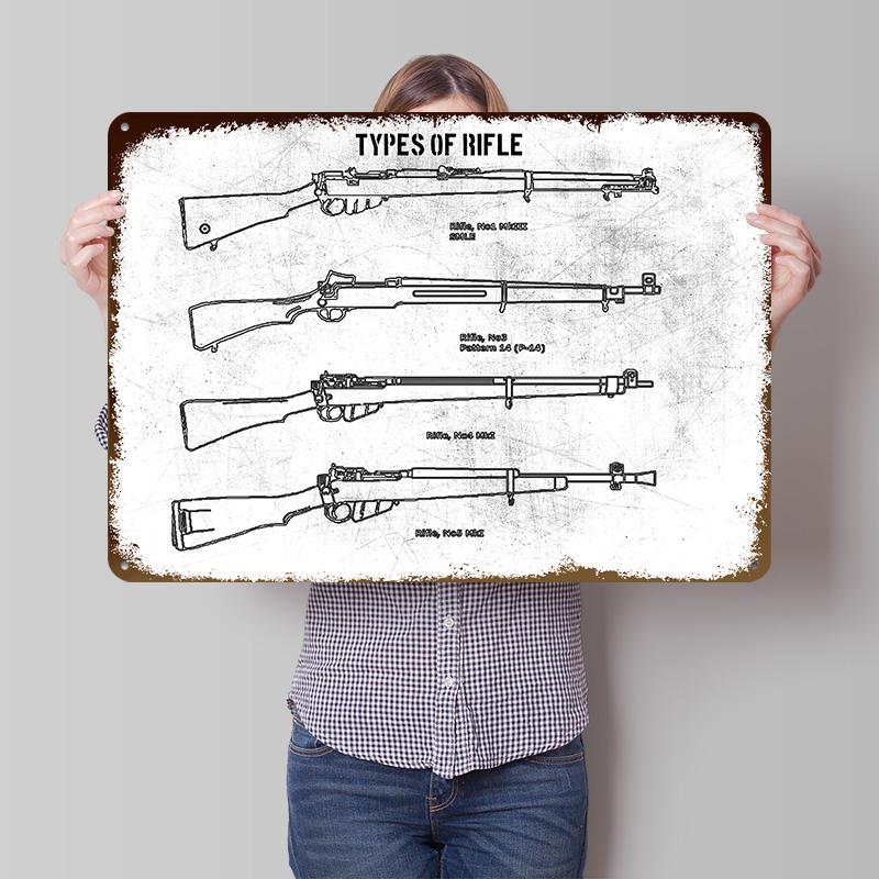 TYPES OF RIFLE Poster Customized Vintage Metal Signs Wall Art Retro Tin Plaque for Home Decorations Living Room Office Decor