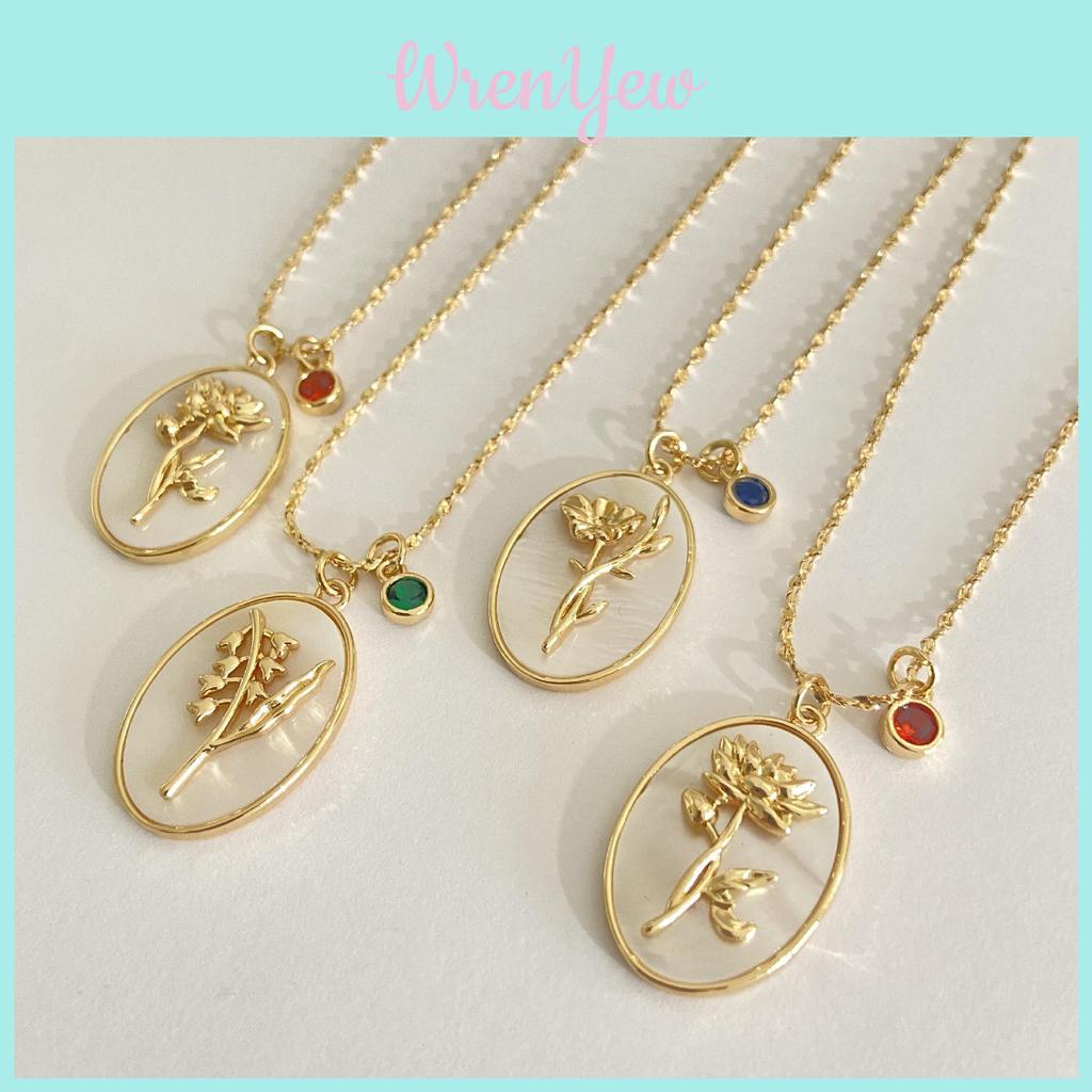 Birthstone Necklace For Women With Mother Of Pearl Flower Pendant And Dangle Charm For Birth Month Gift