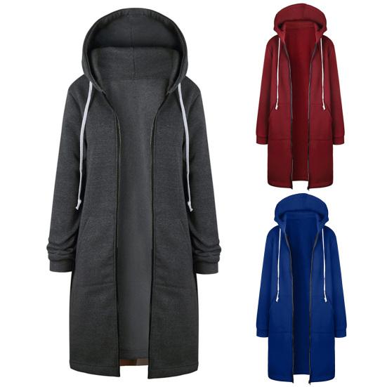 Chic Lady Solid Color Long Sleeve Casual Hooded Sweatshirt Coat Zipper Outwear