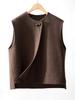 Women's 2025 Asymmetrical Gray Wool Vest - Round Neck, Button-Up, Sleeveless for Spring & Autumn Fashion