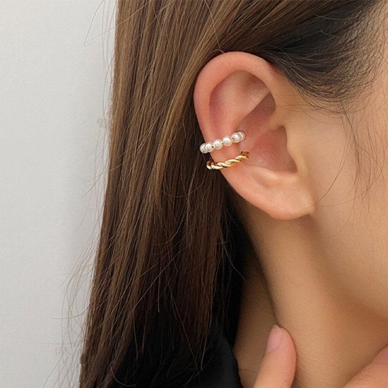 French Pearl Double Layer Ear Cuff - No Piercing, Luxurious Versatile Fashion Earring