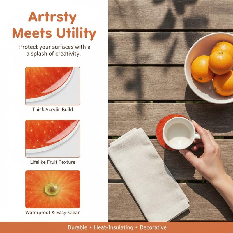 Kreativer oranger Acryl-Untersetzer, transparent, Frucht, verbrühsicher, hitzeisolierende Matte, Heim-Schreibtischdekoration
