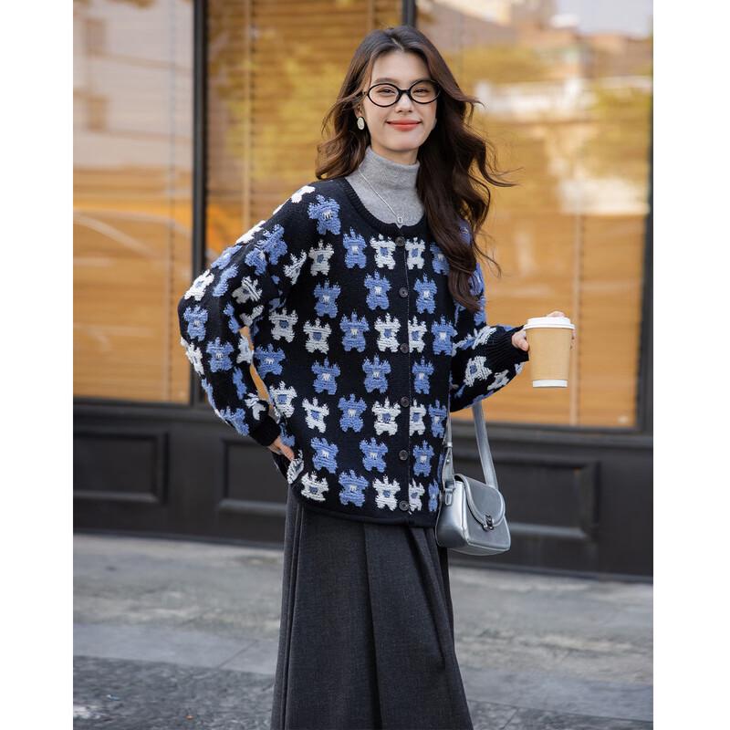 

MOKANA Women s Floral Jacquard Long Sleeve Cardigan One Size