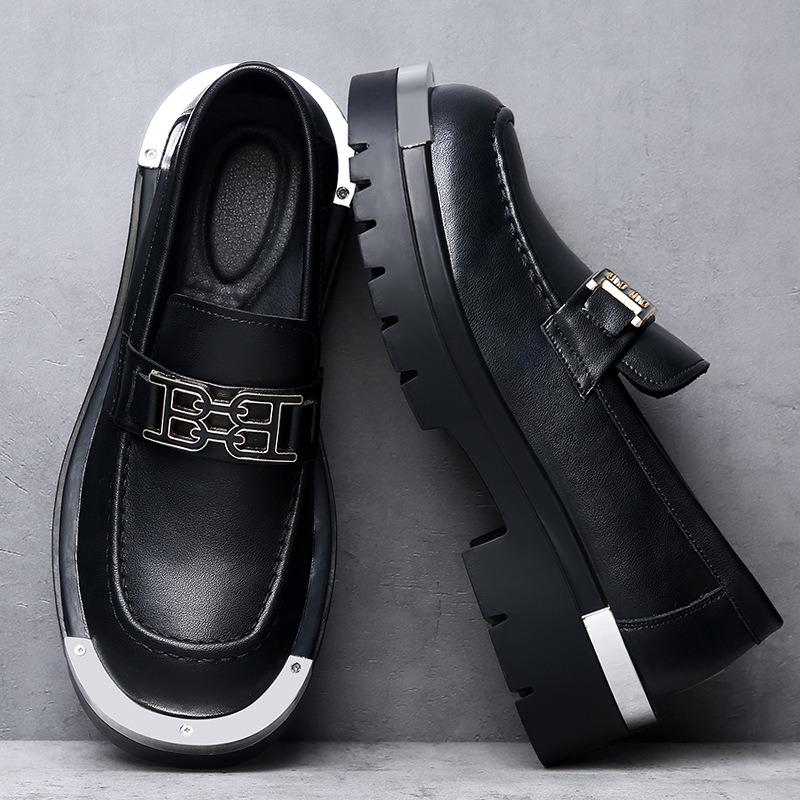 Trend niche men's shoes new fashion platform heightening leather shoes versatile casual shoes genuine leather commuting tide
