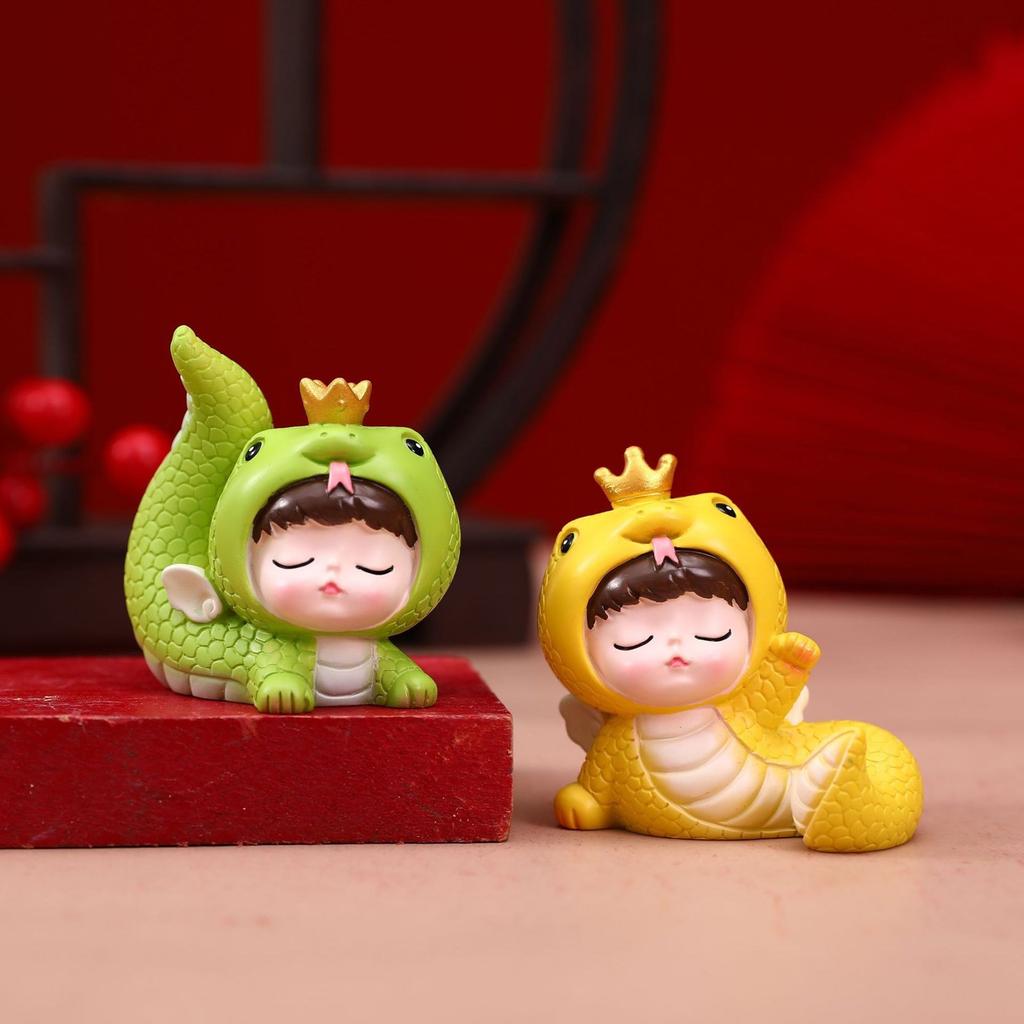 Cartoon Snake Baby Figurine Statue Cake Toppers Decoration Chinese Zodiacs Theme Party Accessories Resins Ornament