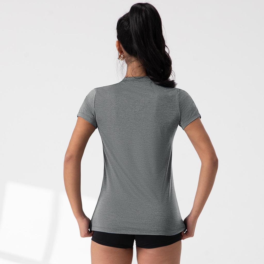 2025 Women's Sporty Casual V-Neck Short-Sleeve Solid Color Yoga Pullover Top
