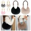 Retro Multicolor Furry Handbag Beads-Chain Handle Soft Tote Bag Faux Fur Oval Shoulder Bag Versatile