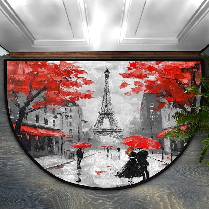 AUUXVA Vinyl Records Pattern Half Round Door Mat Indoor Entrance, Music Records Non Slip Absorbent Doormats, 24 X 36 Wear Resistant Semi Circle Floor