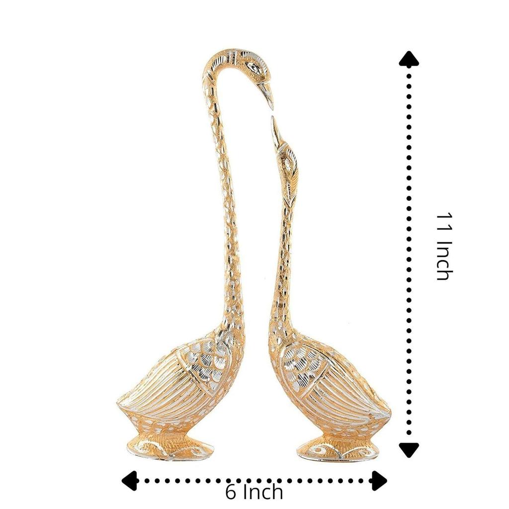 Pair of Kissing Duck, Swan Showpiece For Home Decor - 29 Cm (Aluminium, Golden )