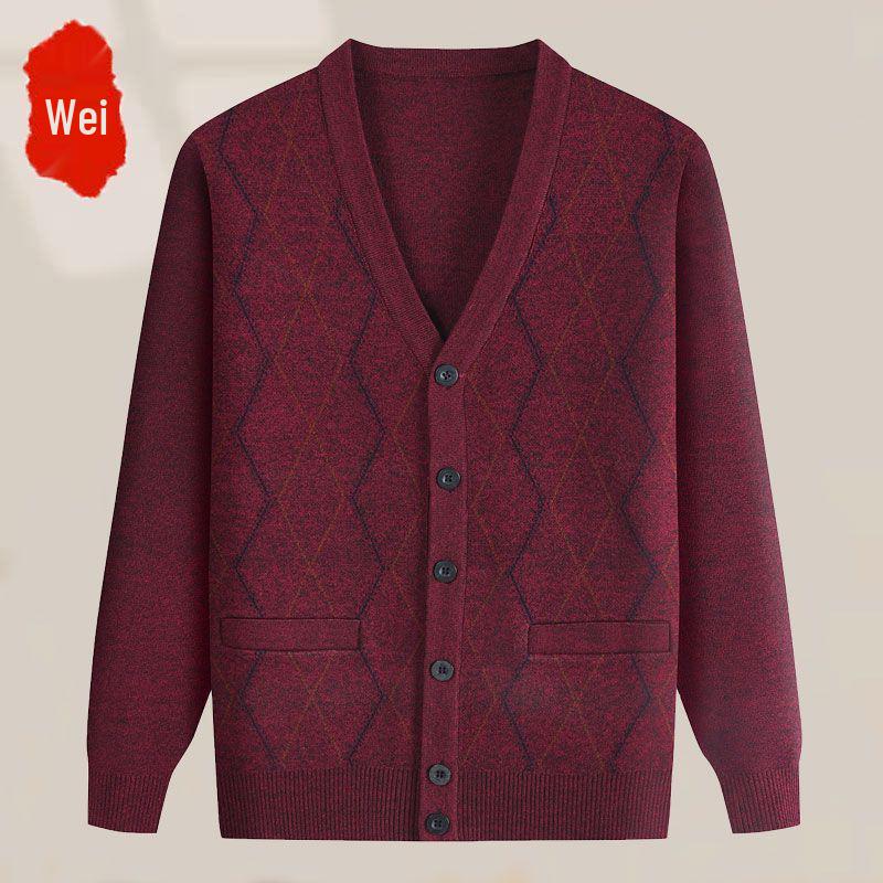 Men's Mid-Age & Elderly Knitted Cardigan: Warm, Thick Velvet Sweater Coat for Autumn/Winter