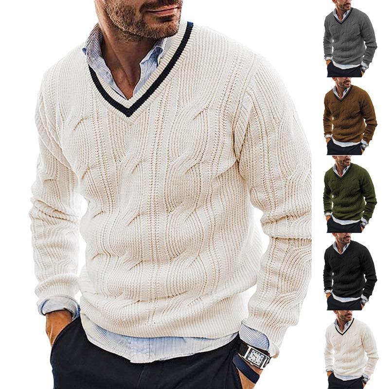 

Men s Fashionable Slim-fit Long-sleeved Knit Top with V-neck XXL коричневий