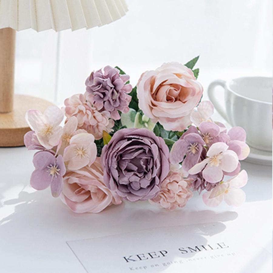 

Artificial Flowers Silk Rose Peony Hydrangea Festival Wreath Decora Wedding Wreath Home Room Table DIY Gifts Craft Accessories 1 pc фиолетовый