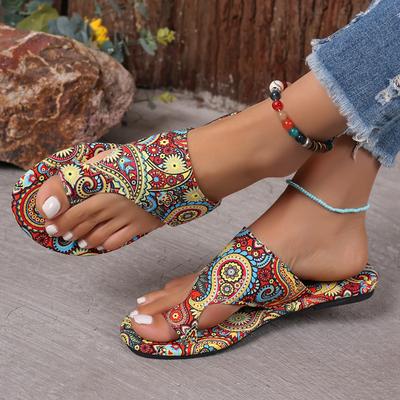 Mode Böhmisch Ethnisch Damen Sandalen Sommer Neu Rutschfest Flache Schuhe Weich Besohlt Leichter Damenschuh Mode Vielseitig Damen Hausschuhe