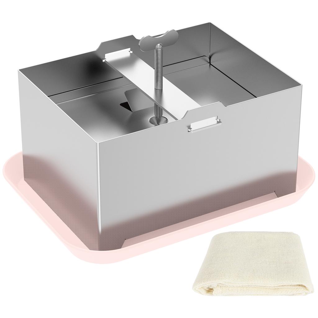 Stainless Steel Tofu Press Cheese Making Molds Homemade Tofu Mold with Presser Towel and Drip Tray Tofu Press Moulds for Kitchen